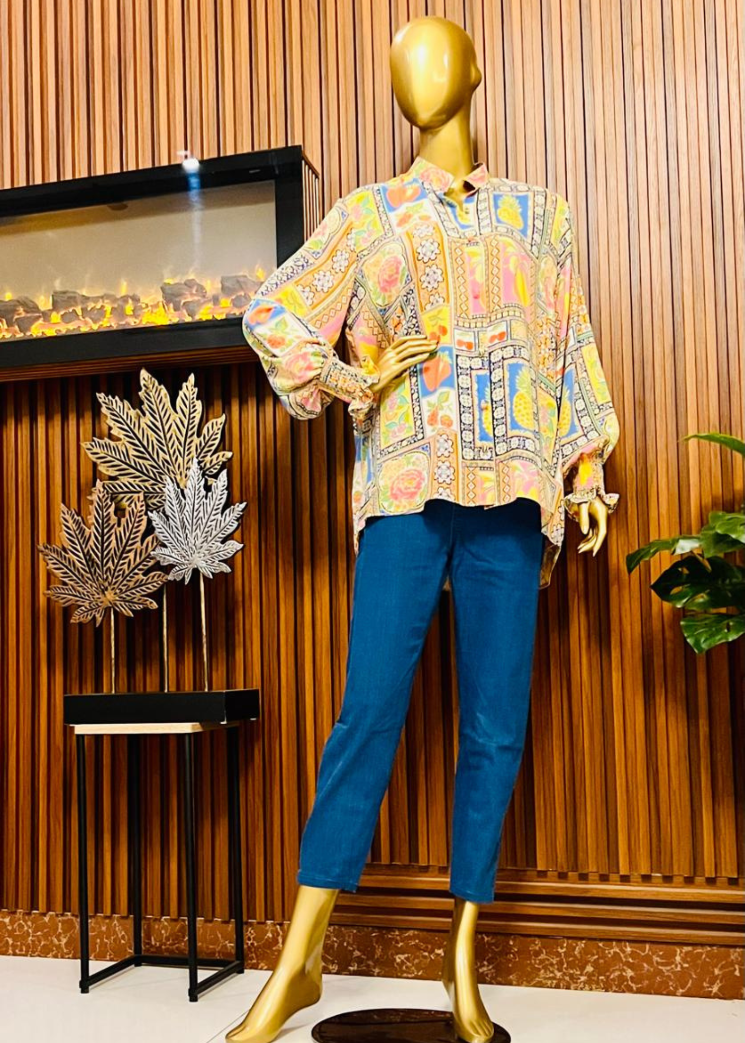 Georgette printed patchwork university wear top formal. Womens clothing