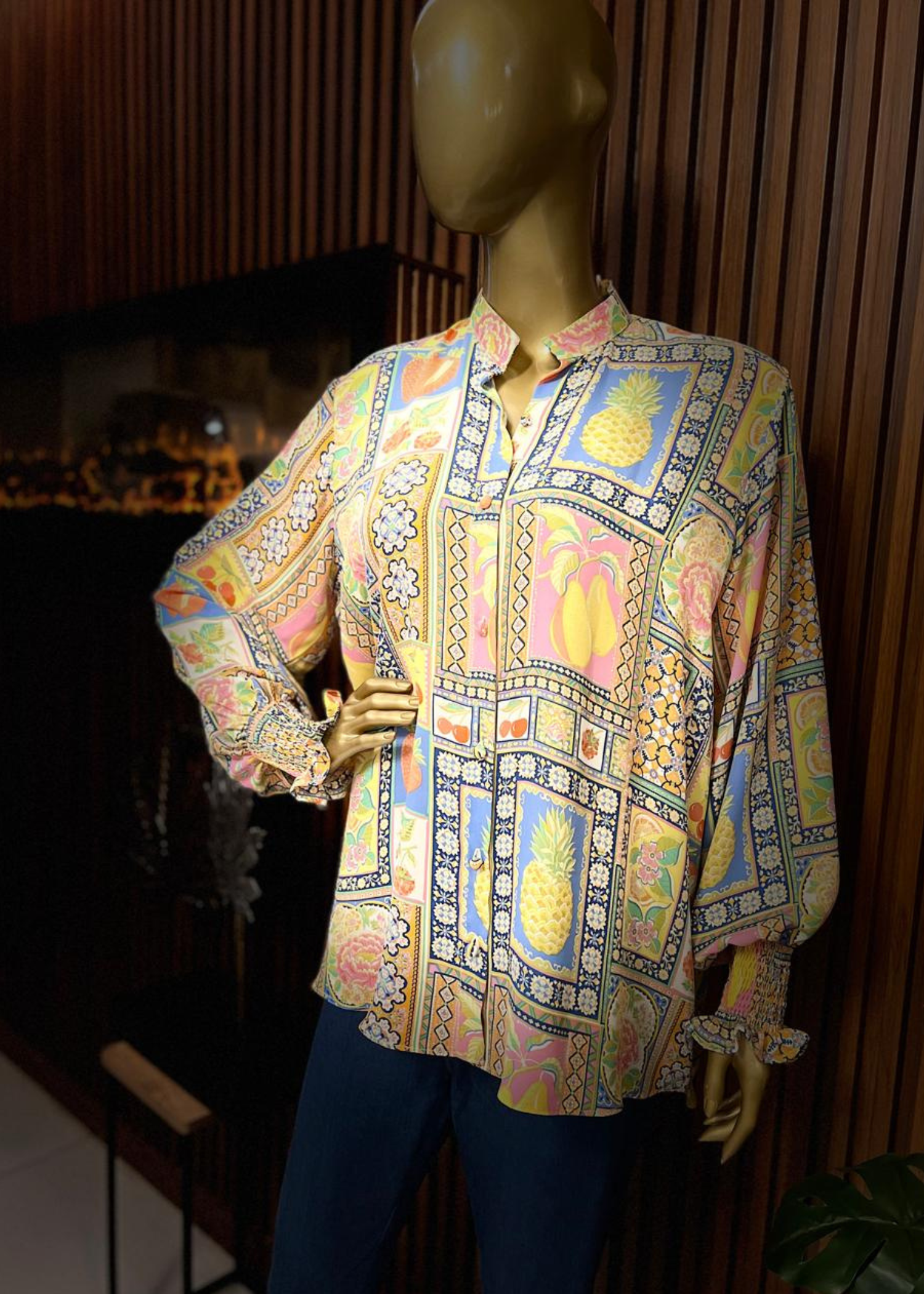 Georgette printed patchwork university wear top formal. Womens clothing