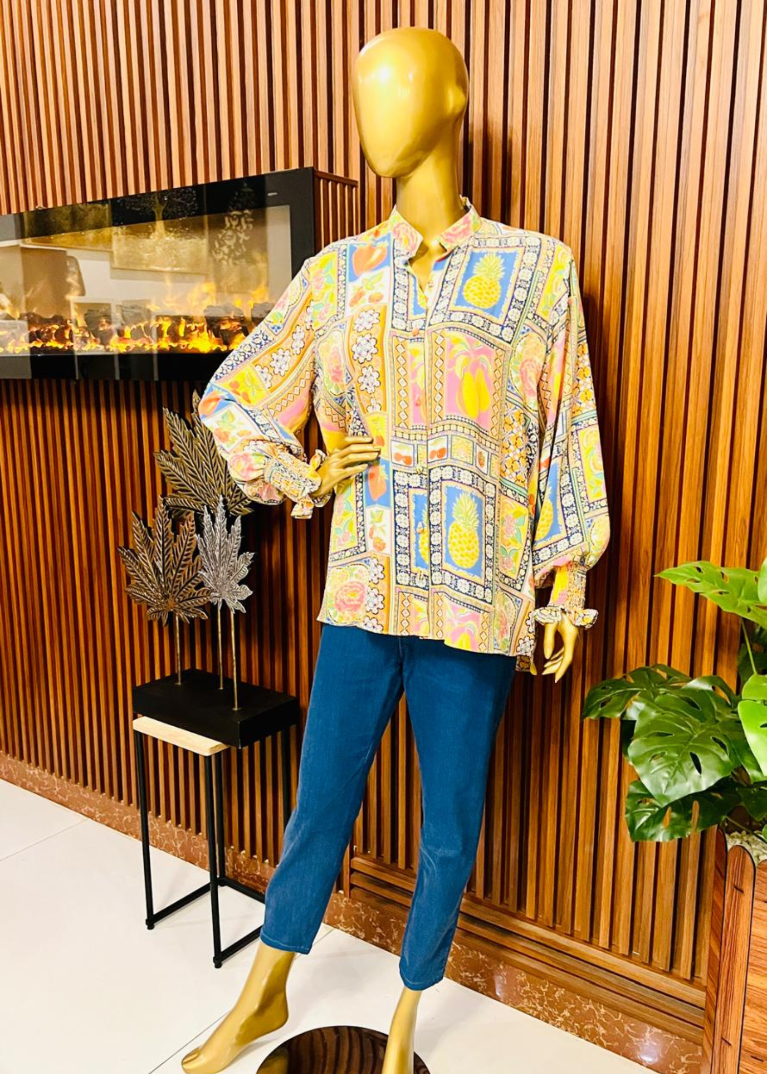 Georgette printed patchwork university wear top formal. Womens clothing